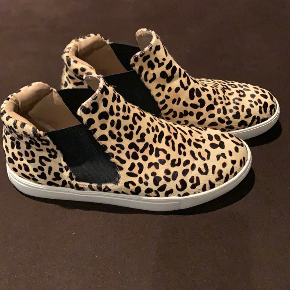 Leopard Fur Slip on Platform Sneakers